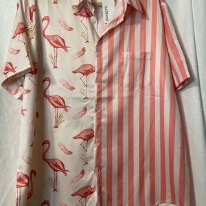 VATPAVE Mens Hawaiian Flamingo Shirt Casual Short Sleeve Size XL Button Down